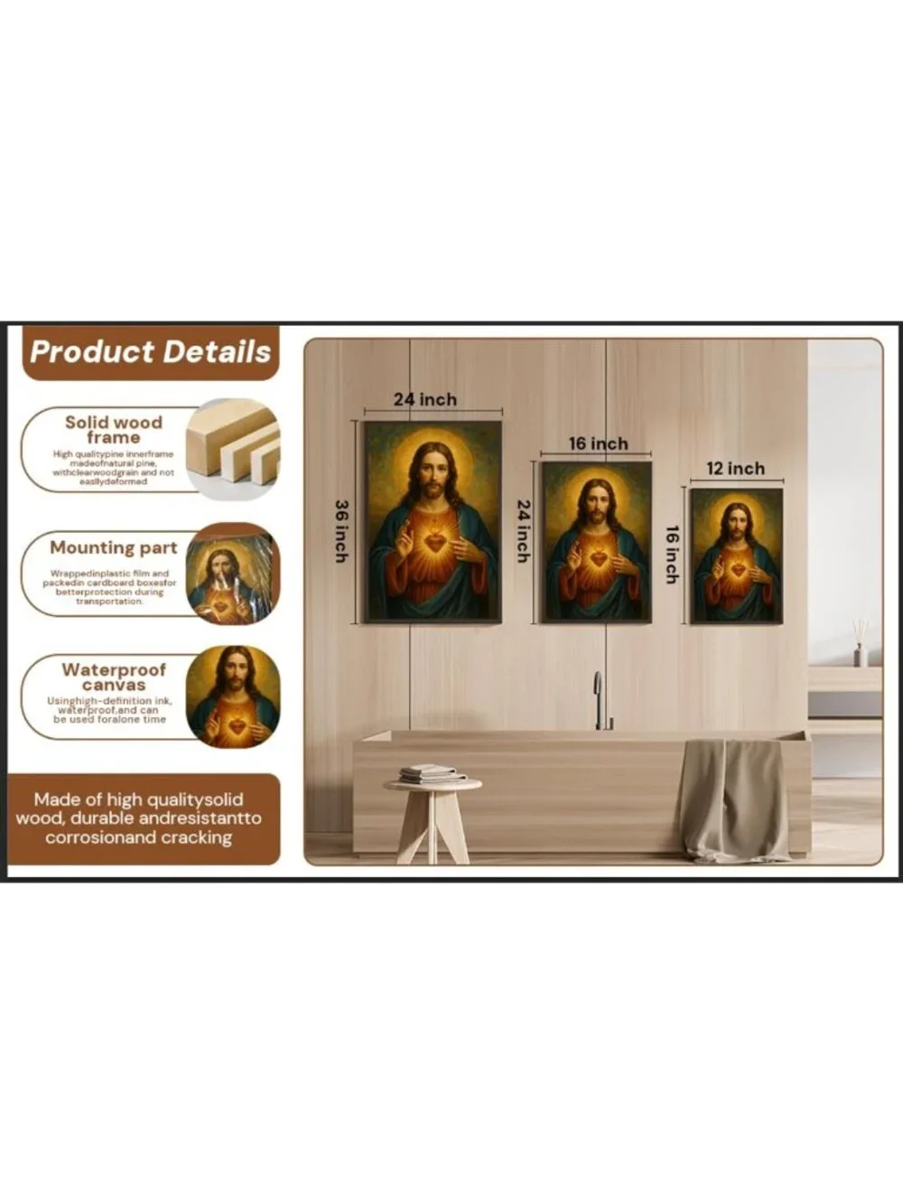 Sacred Heart of Jesus Wall Art | Christian Canvas Print | Religious Home Decor